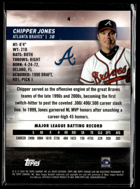 2024 Stadium Club #4 Chipper Jones Chrome