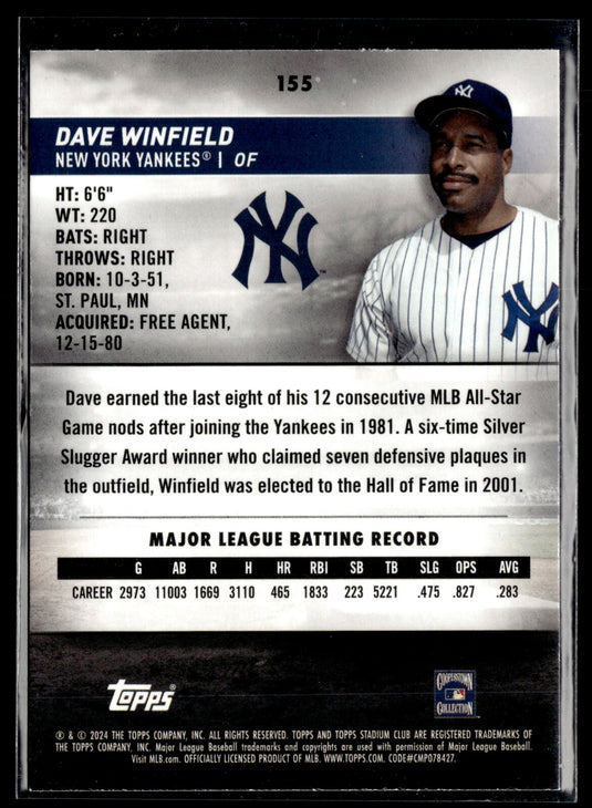 2024 Stadium Club #155 Dave Winfield Red Foil