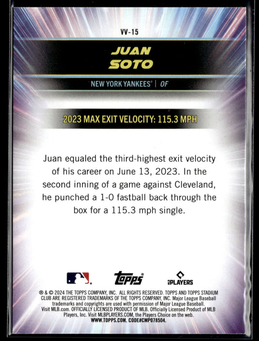 2024 Stadium Club #VV-15 Juan Soto Virtuosos of Velocity