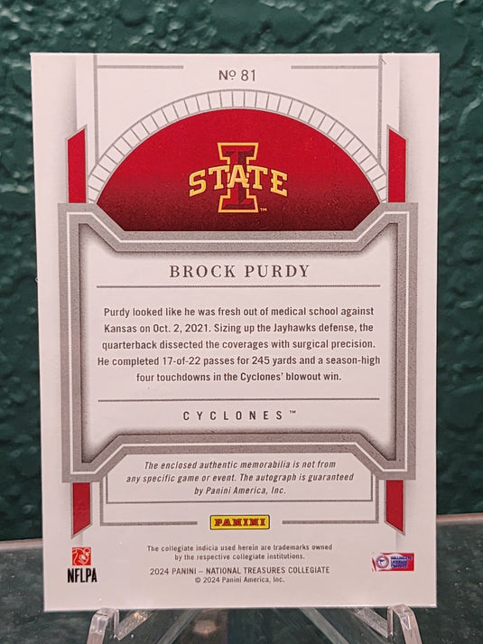 2024 NT Collegiate #81 Brock Purdy College Materials Signatures Bowl Logo 2 #/10