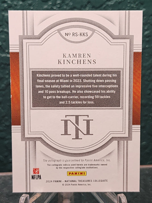 2024 Panini NT Collegiate #RS-KKS Kamren Kinchens Rookie Signatures #/99