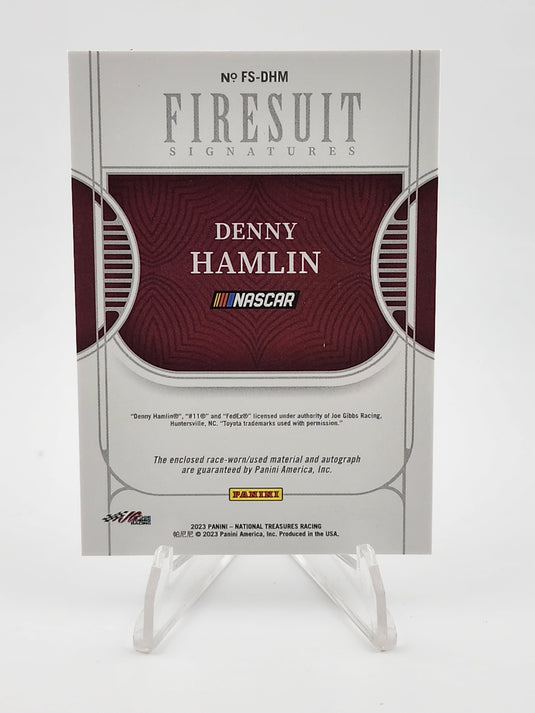 2023 Panini National Treasures #FS-DHM Denny Hamlin Firesuit Signatures #/99