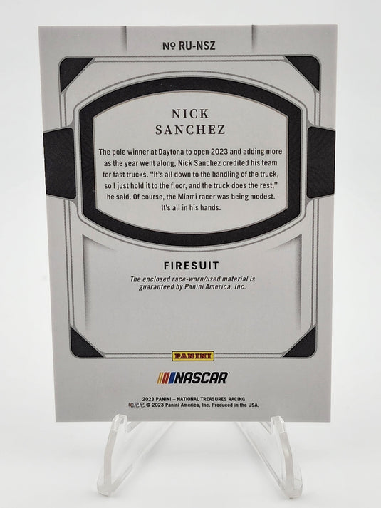 2023 Panini National Treasures #RU-NSZ Nick Sanchez Race Used Tires #/99