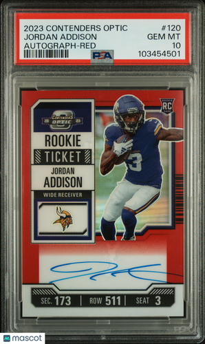 2023 Panini Contenders Optic #120 Jordan Addison Autograph-Red PSA 10