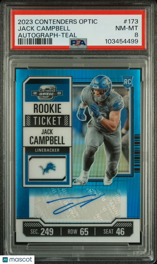 2023 Panini Contenders Optic #173 Jack Campbell Autograph-Teal PSA 8