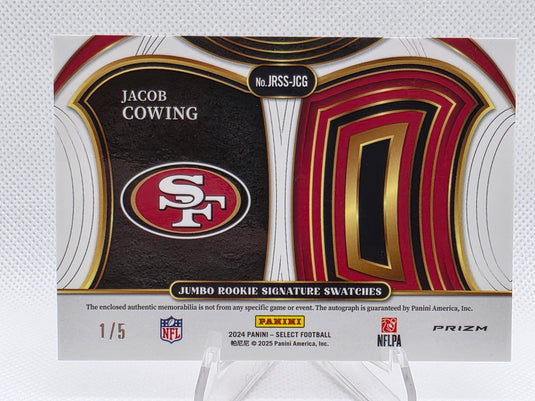 2025 2024 Panini Select Prizm Jacob Cowing #JRSS-JCG Green /5 Autograph Patch RC