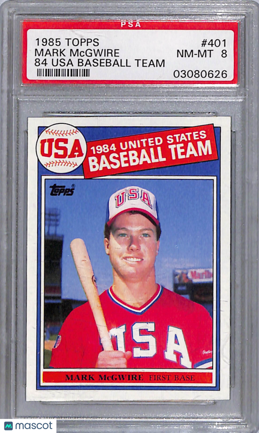 1985 Topps Mark Mcgwire #401 1984 Usa Baseball Team PSA 8