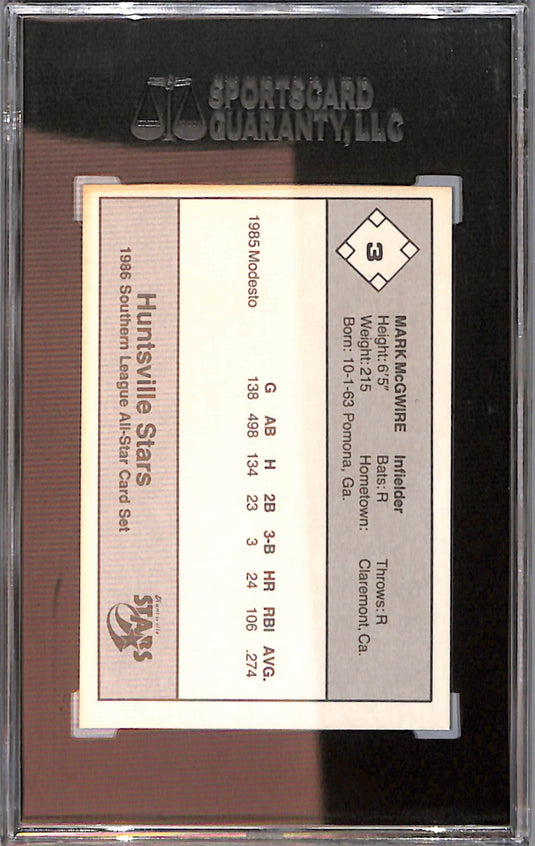 1986 DONN JENNINGS Mark McGwire #3 SGC Authentic Auto A