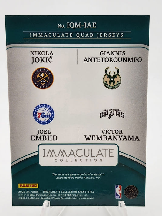 2023-24 Immaculate Giannis/Embiid/Jokic/Victor Wembanyama Patch /99 Game Worn