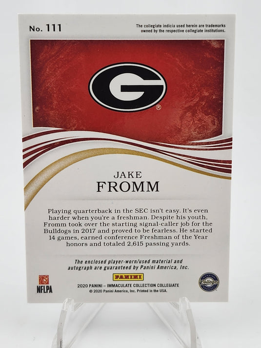 2020 Panini Immaculate Collection Collegiate Jake Fromm #111 /10 Patch RC