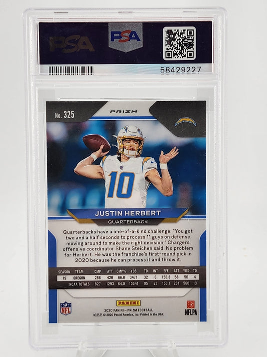 2020 Panini Prizm Justin Herbert #325 Green PSA 9