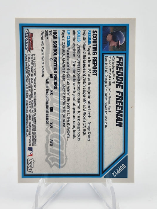 2007 Bowman Chrome Draft Picks Freddie Freeman #BDPP12