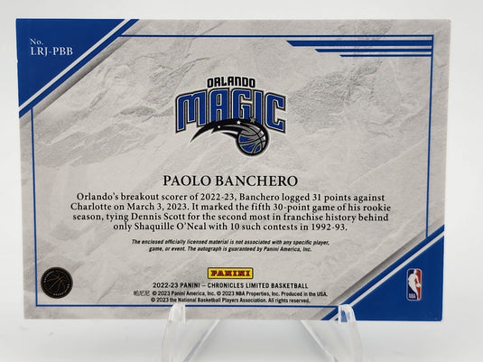 2022-23 Panini  Limited Basketball Paolo Banchero #LRJ-PBB Emerald Patch RC