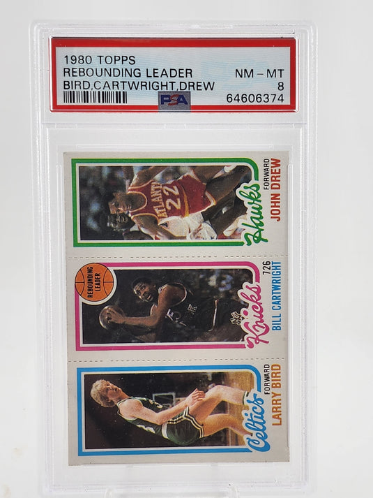 1980 Topps Rebounding Leader Bird,Cartwright,Drew PSA 8