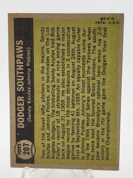 1961 Topps Sandy Koufax Johnny Podres #207