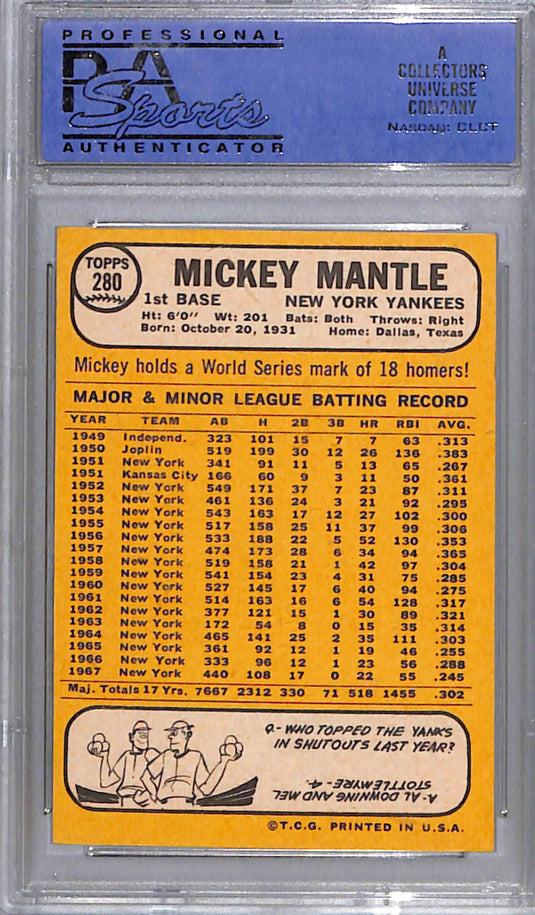 1968 Topps Mickey Mantle #280 PSA 7