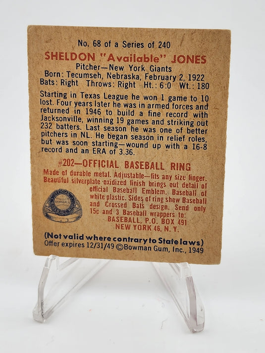 1949 Bowman Sheldon Jones #68