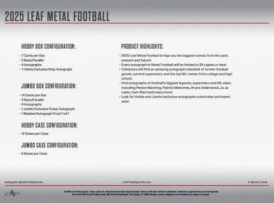 2025 Leaf Metal Football Hobby
