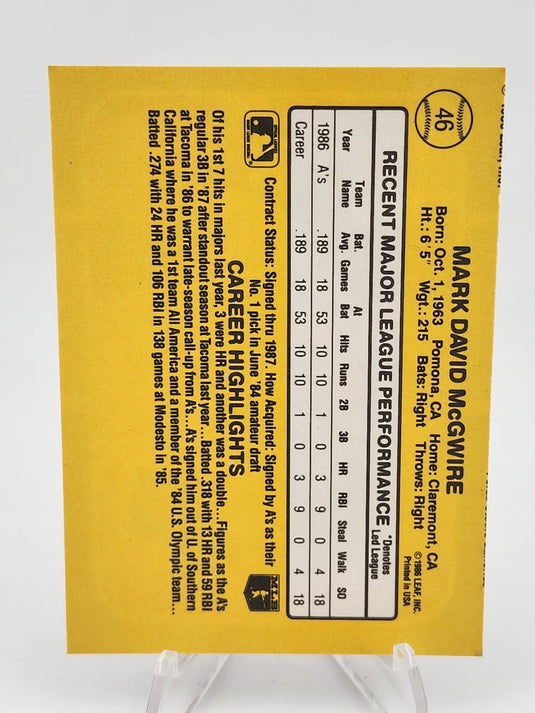 1987 Donruss Mark McGwire #46