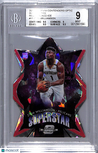 2019  Contenders Optic Superstars Red Cracked Ice Zion Williamson #11 BGS 9