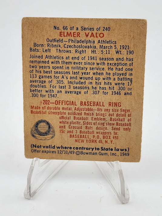 1949 Bowman Elmer Valo #66