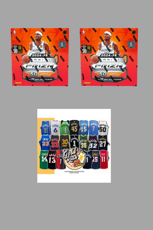 #444 2024-25 PRIZM MEGAS X 2 AND AUTOGRAPHED JERSEY