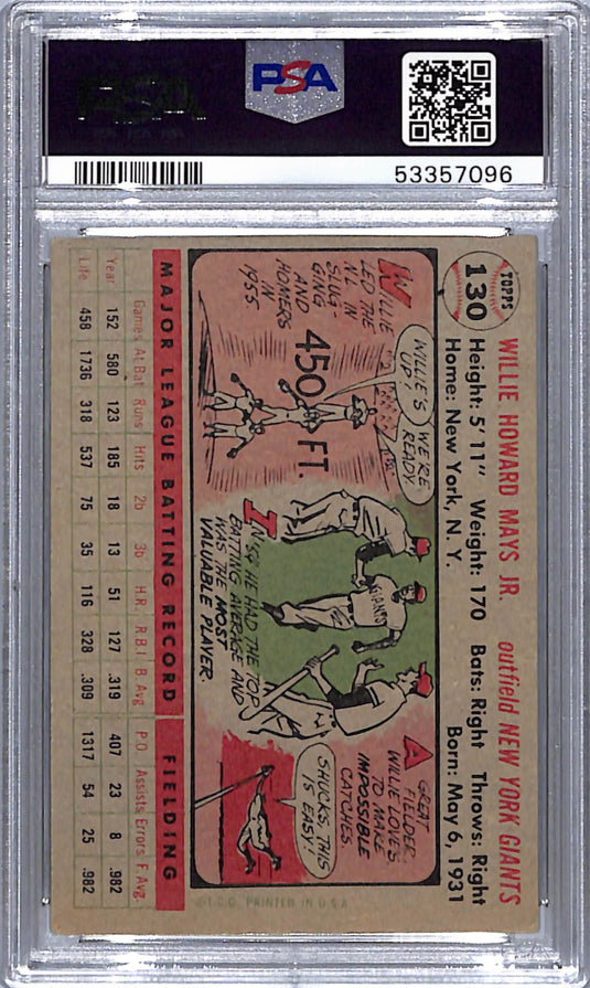 1956 Topps Willie Mays #130 Gray Back PSA 4