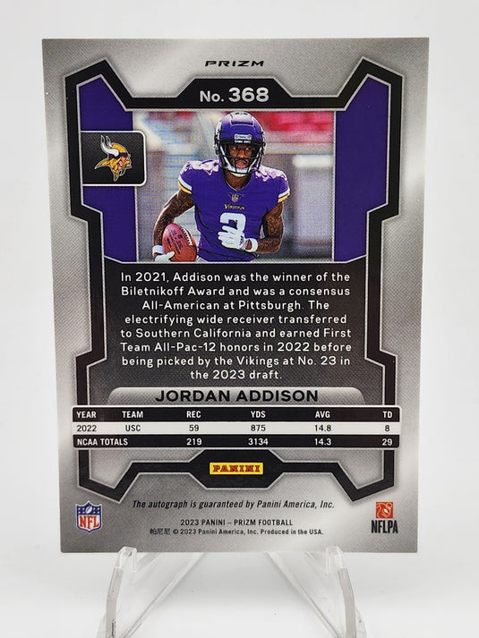 2023 Panini Prizm Jordan Addison #368 Autograph RC