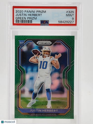 2020 Panini Prizm Justin Herbert #325 Green PSA 9