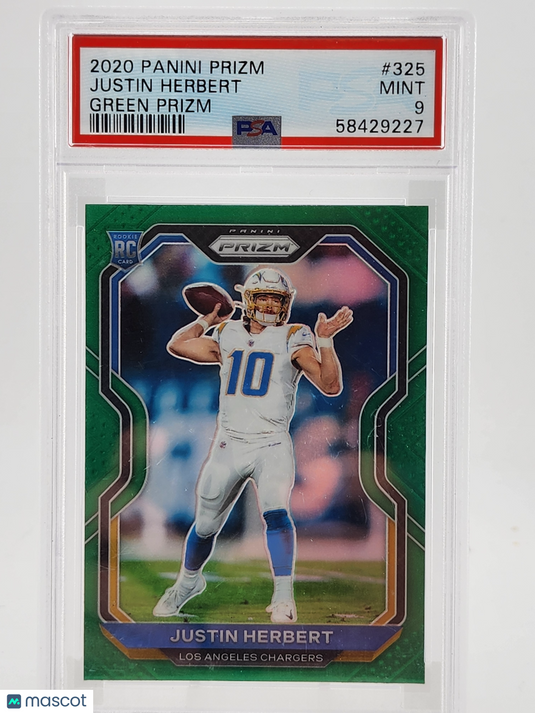 2020 Panini Prizm Justin Herbert #325 Green PSA 9