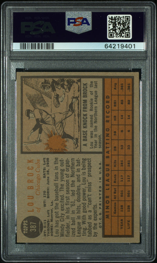 1962 Topps Lou Brock #387 Star Rookie PSA 5