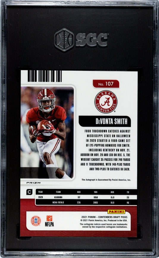 2021 Panini CDP  Devonta Smith #107 Auto , Var.  Green Shimmer  SGC 8 Auto 10