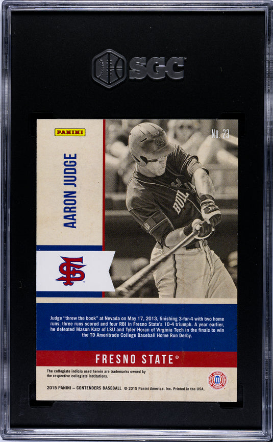 2015 Panini Contenders Aaron Judge #23 Old School Colors SGC 8