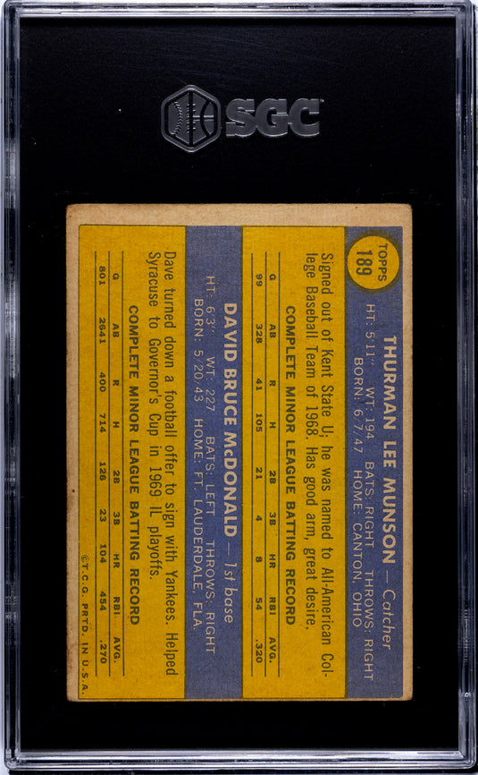1970 Topps Thurman Munson #189 SGC 3