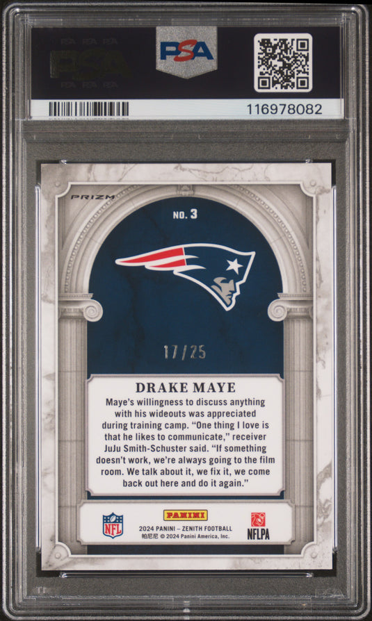 2024 Panini Zenith Z Marquee Drake Maye #3 Blue /25 PSA 9