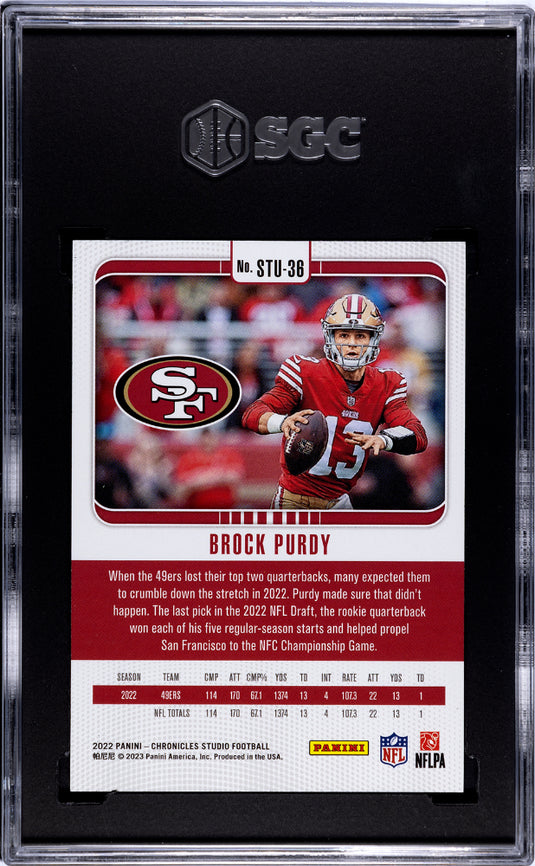 2022 Panini Chronicles Brock Purdy #STU-36 Studio Pink SGC 9