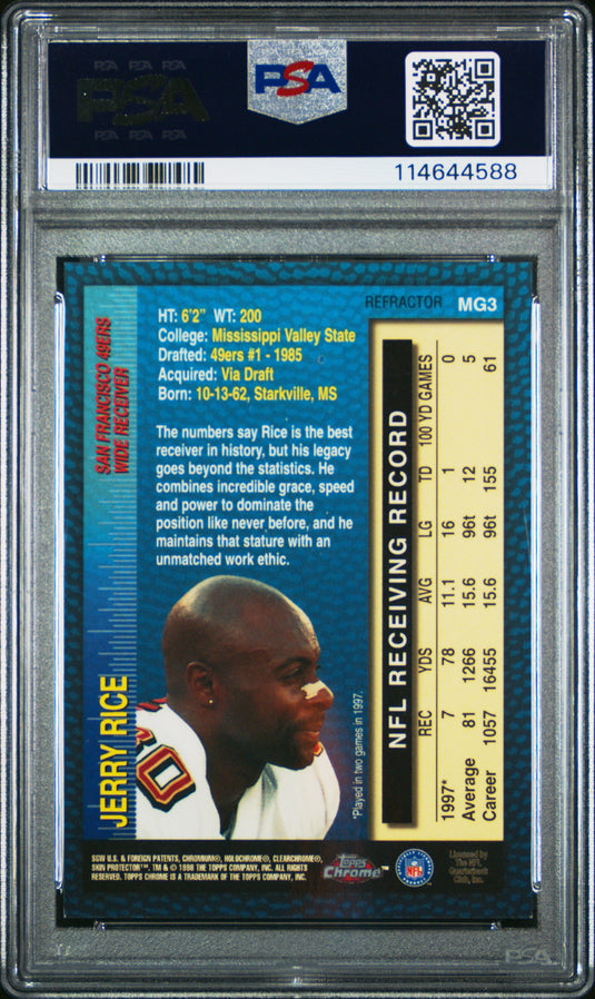 1998 Topps Chrome Measures Of Greatness Jerry Rice #MG3 Refractor PSA 9
