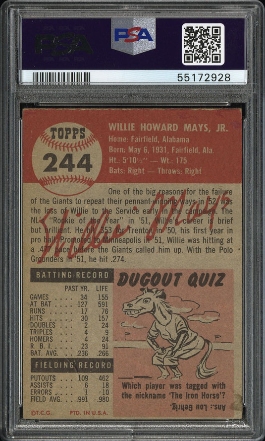 1953 Topps Willie Mays #244 PSA 3