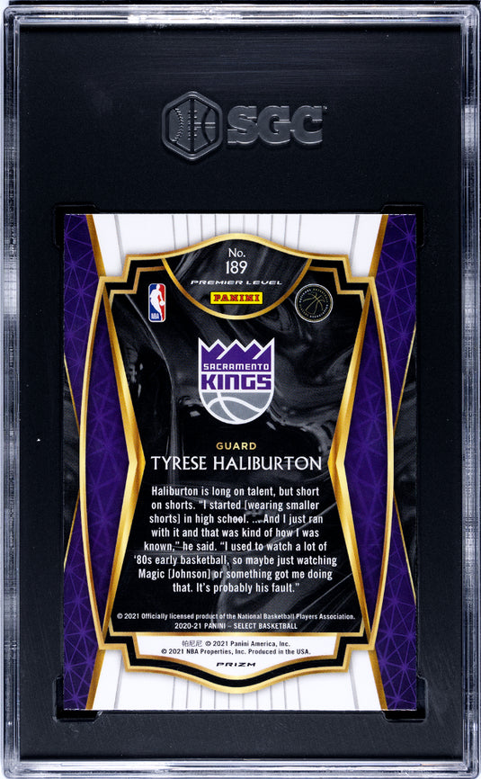 2020 Select Tyrese Haliburton #189 Blue White Purple Cracked Ice Prizm SGC 9.5