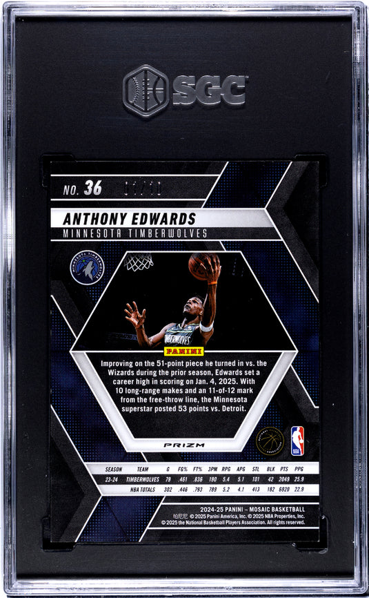 2024 Panini Mosaic Anthony Edwards #36 Pink Fluorescent Prizm /10 SGC 9