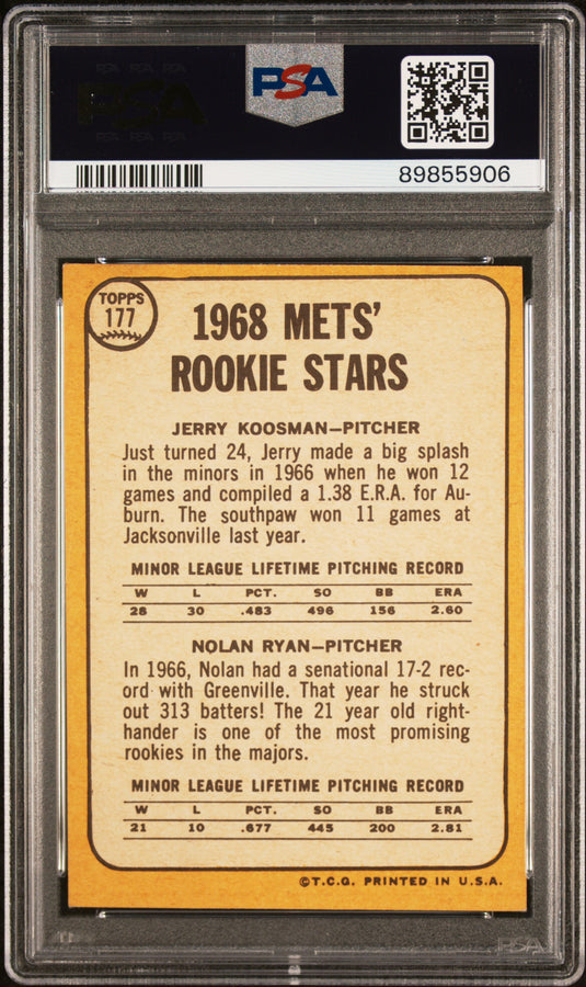 1968 Topps Mets Rookies #177 J. Koosman N. Ryan PSA 4