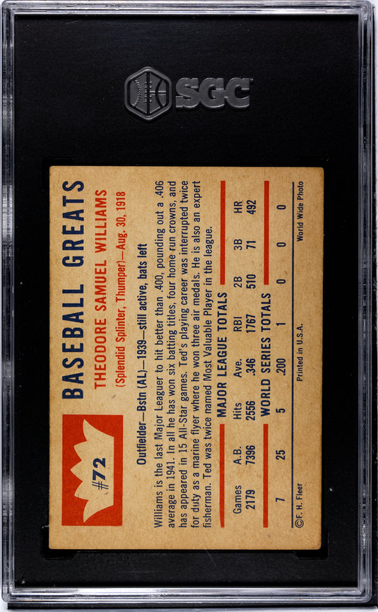 1960 Fleer Ted Williams #72 SGC 4