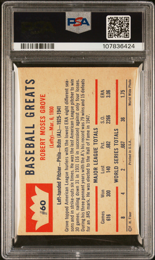 1960 Fleer Lefty Grove #60 MC PSA 5