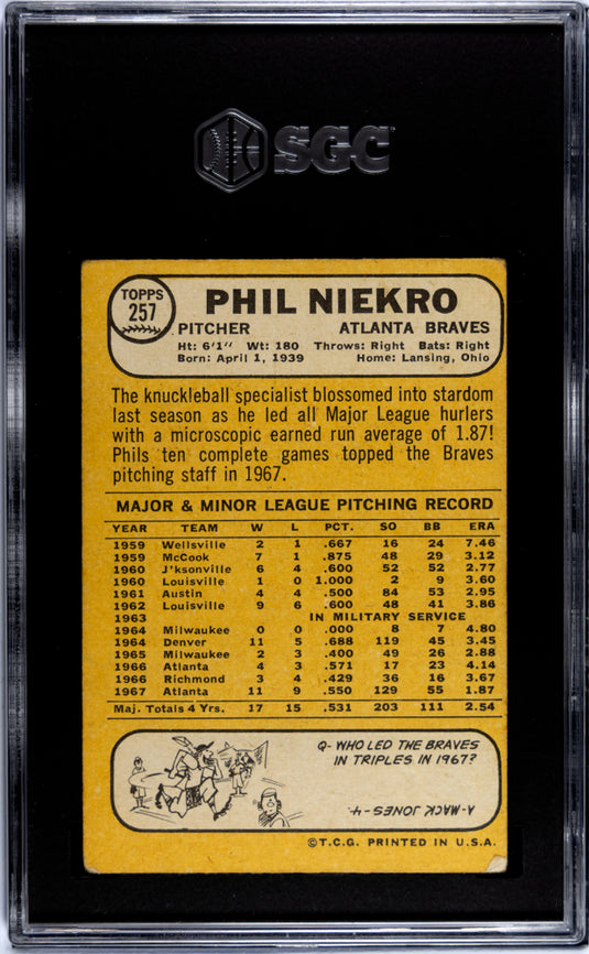 1968 Topps Phil Niekro #257 SGC 2.5