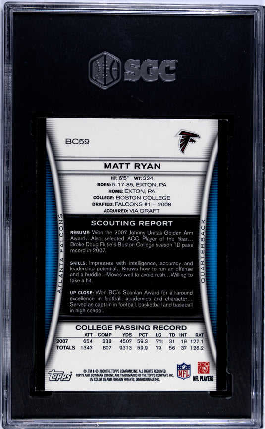 2008 Bowman Chrome Matt Ryan #BC59 SGC 9.5