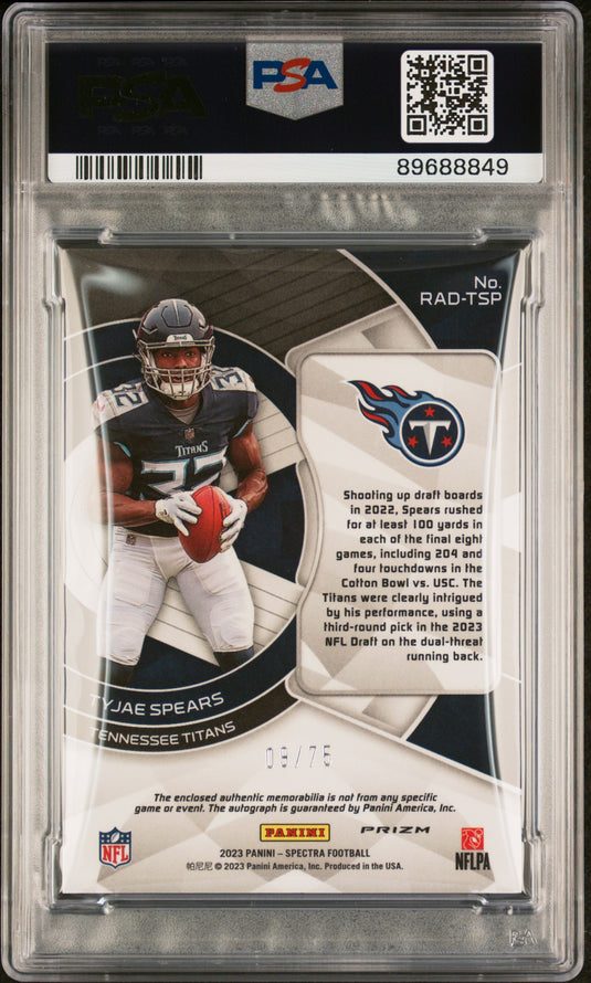 2023 Spectra Radiant /75 Rookie Patch Auto Tyjae Spears