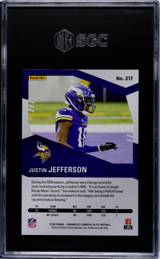 2020 Panini Chronicles Justin Jefferson #217 Elite Purple /99 SGC 9.5