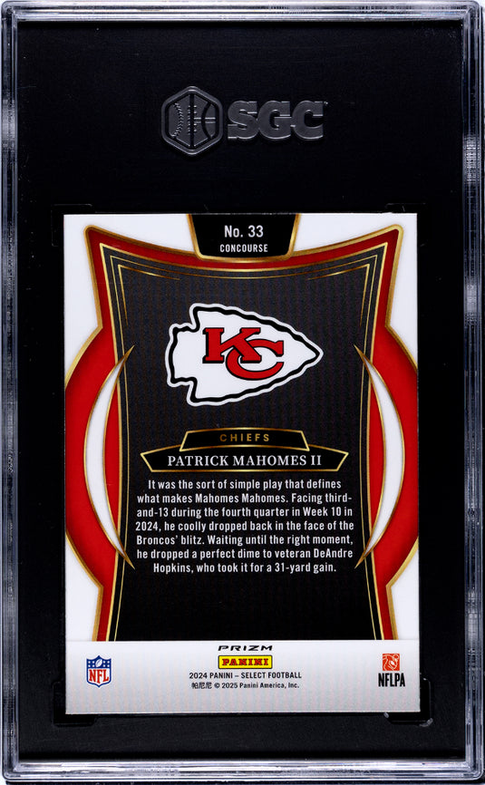 2024 Panini Select Patrick Mahomes II #33 Zebra Shock Prizm SGC 9