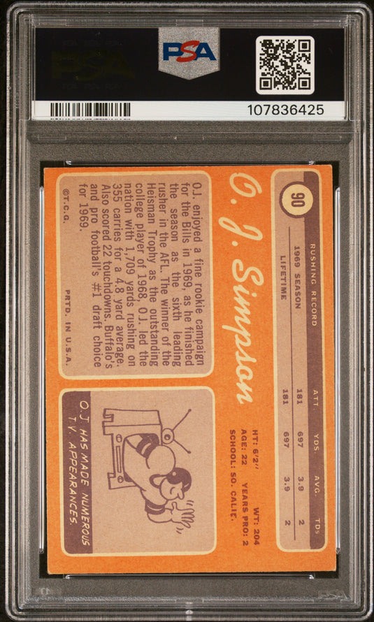1970 Topps O. J. Simpson #90 PSA