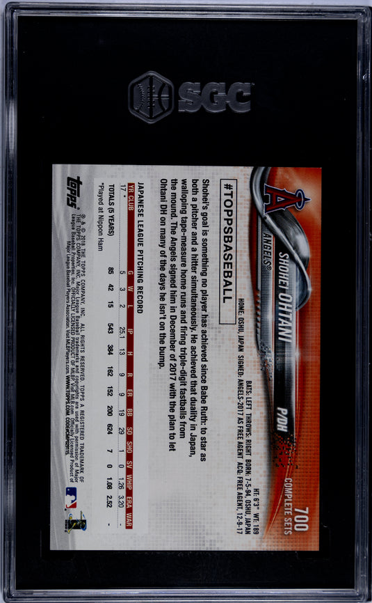2018 Topps Complete Set Shohei Ohtani #700 Pitching, Red Glove SGC 9.5